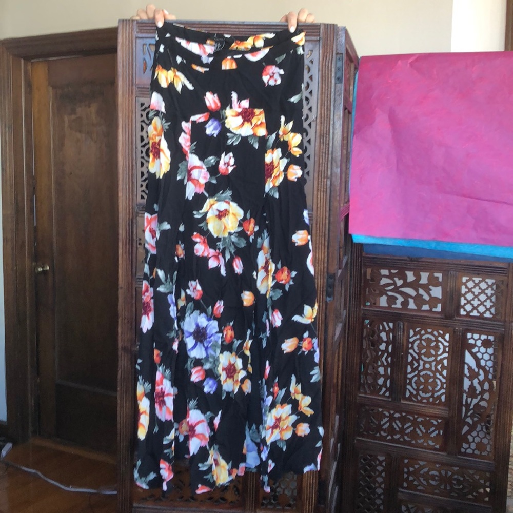 Semi sheer drop waist floral skirt with two slits
